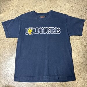 Vintage 90s world industries skate shirt size M navy with flame boy print